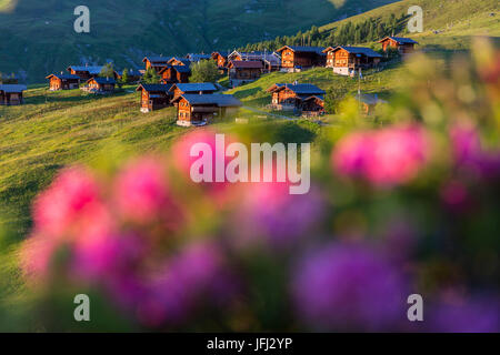 evening mood with a Swiss Walser village Stock Photo