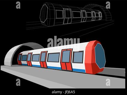 Abstract low-polygonal metro train on black background Stock Vector
