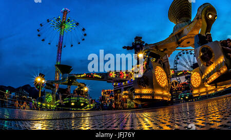 Amusement park southern ring at night, Olympic area, Innsbruck, Tyrol, Austria Stock Photo