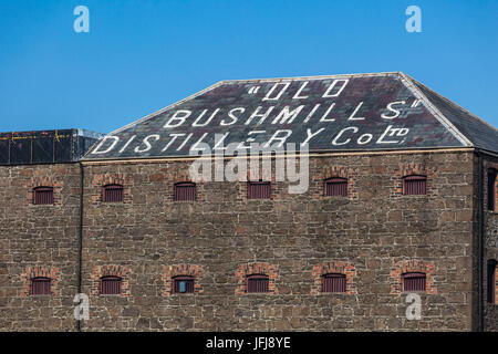 UK, Northern Ireland, County Antrim, Bushmills, Old Bushmills Distillery, world's oldest legal whiskey distillery, since 1608 Stock Photo