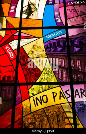 UK, Northern Ireland, Belfast, Belfast City Hall, interior, stained glass window the Spanish Civil War Stock Photo