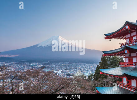 Japan, Fujiyoshida City, Churieto Pagoda, Mount Fuji Stock Photo