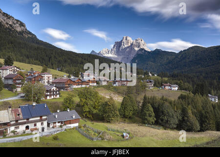 Europe, Italy, Veneto, Belluno, View of Santa Fosca, Selva di Cadore, with the mount Pelmo on the background, Dolomites Stock Photo