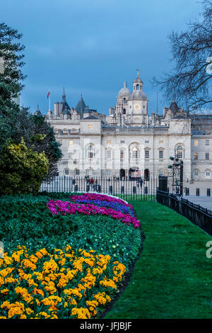 Flower garden in front of Horse Guards a large building in the Palladian style between Whitehall and Horse Guards Parade, London United Kingdom Europe Stock Photo