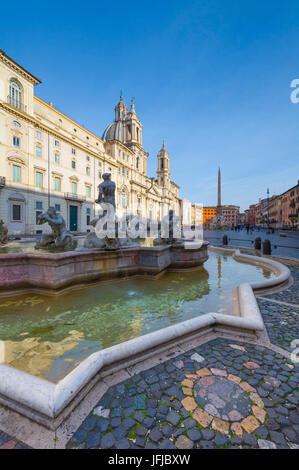 Piazza Navona, Rome, Lazio, Italy, Fontana del Moro's sculptures, Stock Photo