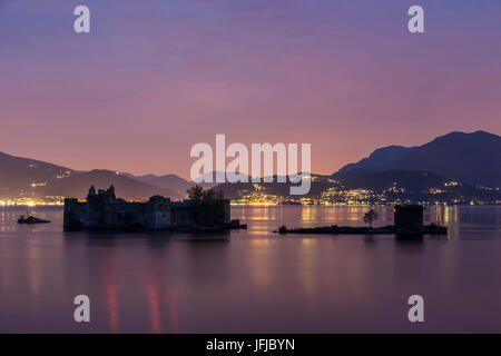 Evening shot of Castelli di Cannero, Lake Maggiore, Cannobio, Piedmont, Italy, Stock Photo