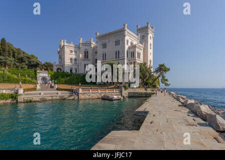 Europe, Italy, Friuli Venezia Giulia, Trieste, Miramare Castle with blue sky Stock Photo