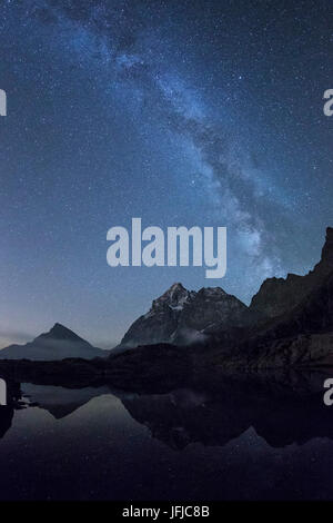 The milky way over Lake Superior, Cozian Alps, Piedmont, Italy Europe Stock Photo