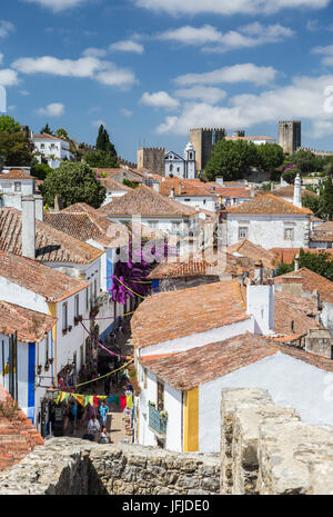 View of the fortified village and the ancient castle of Obidos Oeste Leiria District Portugal Europe Stock Photo