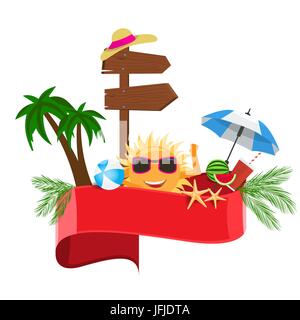 Summer vector banner design concept with Red empty ribbon for your text. Stock Vector