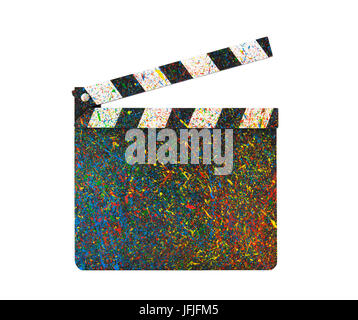 Colorful painted film clapperboard isolated on white Stock Photo