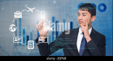 Composite image of thoughtful businessman touching Stock Photo