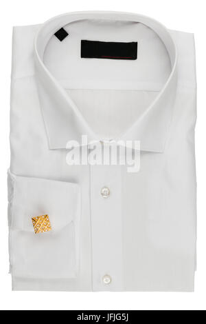Folded white shirt with cufflinks, isolated on white background Stock Photo
