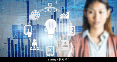 Composite image of serious businesswoman showing her hands Stock Photo