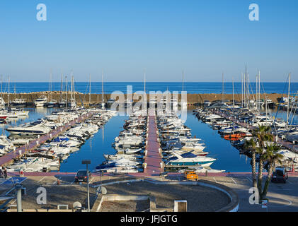 Yachts moored in Marina port, the leisure harbour of Palamos. Baix Emporda, Girona, Catalonia, Spain. Stock Photo