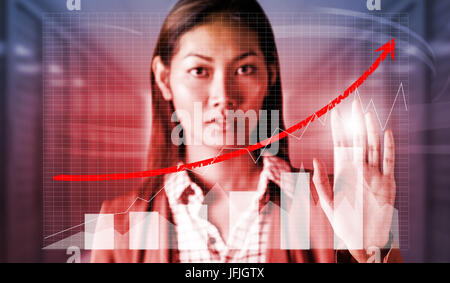 Composite image of serious businesswoman showing her hand Stock Photo