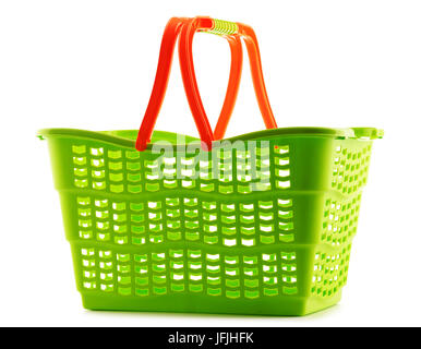 Empty plastic shopping basket isolated on white background Stock Photo