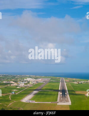 The Barbados runway approach, Barbados Grantley Adams International Airport (GAIA) Airport, Barbados, West Indies Stock Photo