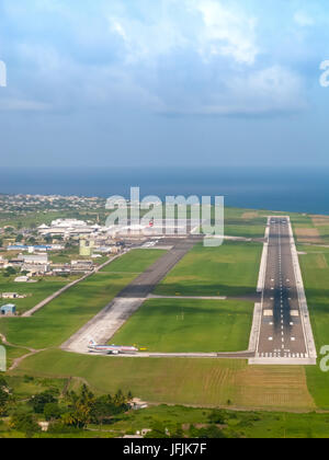 The Barbados runway approach, Barbados Grantley Adams International Airport (GAIA) Airport, Barbados, West Indies Stock Photo