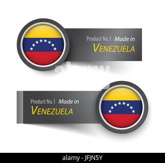 Flag icon and label with text made in Venezuela . Stock Vector