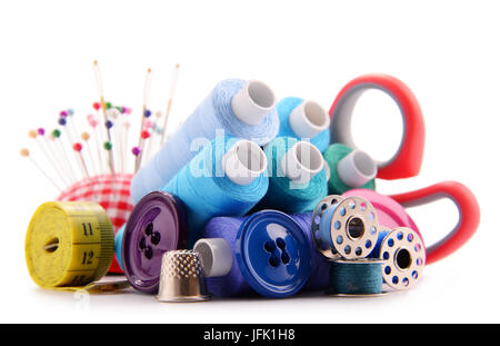 Composition with tailor threads isolated on white background Stock Photo