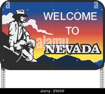 Vector illustration of the Nevada welcome road sign Stock Vector