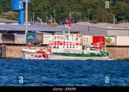 KIEL / GERMANY 20 JUNE 2017: sea rescuer Nis Randers from German Maritime Search and Rescue Service drives in harbour Kiel. Stock Photo