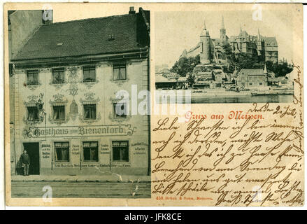00458-Meißen-1898-Gasthaus zum Bienenkorb und Albrechtsburg-Brück & Sohn Kunstverlag Stock Photo