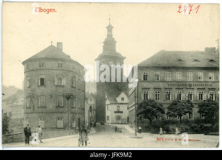 02471-Elbogen-1902-Schule, Kirche-Brück & Sohn Kunstverlag Stock Photo