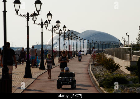 SOCHI, SC - 30.06.2017: GENERAL PHOTOS SOCHI 2017 - Moving in the city of Sochi, one of the four venues of the 2017 Confederations Cup and 2018 World Cup in Russia. In the photo, the Fisht Stadium (Olympic Stadium of Sochi) and bathers on the beach in front of the stadium. (Photo: Marcelo Machado de Melo/Fotoarena) Stock Photo