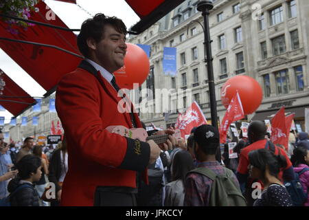 London, UK, 1st July 2017, Not one day more march, the demonstration passes Hamleys store. Martin Kelly/Alamy Live News Stock Photo