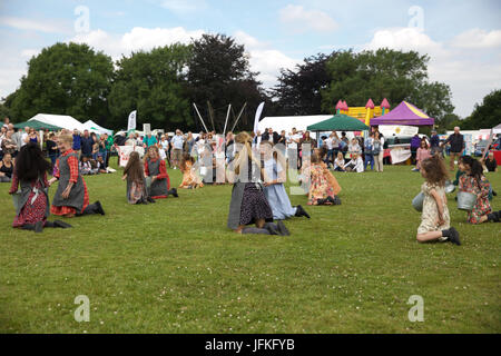 Biggin Hill, UK. 1st July, 2017. Biggin Hill's annual festival gets underway in Kent. The festival has lots of fun for all the family complete with a fun dog show, judo show, gymnastics, belly dancers, reptiles, funfair rides, stalls, classic cars, motorcycles, performing arts school and was opened by the Mayor of Bromley, Cllr Kathy Bance MBE. There were lovely blue skies this year after the washout last year due to heavy rain. Credit: Keith Larby/Alamy Live News Stock Photo