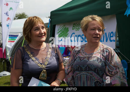 Biggin Hill, UK. 1st July, 2017. Biggin Hill's annual festival gets underway in Kent. The festival has lots of fun for all the family complete with a fun dog show, judo show, gymnastics, belly dancers, reptiles, funfair rides, stalls, classic cars, motorcycles, performing arts school and was opened by the Mayor of Bromley, Cllr Kathy Bance MBE. There were lovely blue skies this year after the washout last year due to heavy rain. Credit: Keith Larby/Alamy Live News Stock Photo