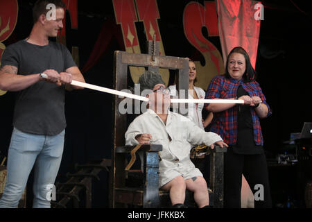 Walsall, UK. 1st July, 2017. Circus of Horrors ,finalist of Britain Got Talent 2011,performing live in Walsall as part of the Cirque du tattoo Festival ,first time ever show held at the home of Walsall FC Bescot Stadium@Paul Quezada-Neiman/Alamy Live News Stock Photo