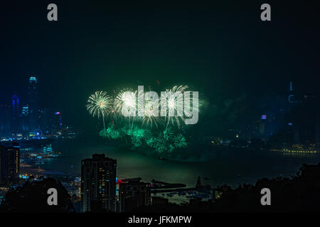 Hong Kong. 01st July, 2017. Fireworks at Victoria Harbour, Hong Kong. Commemorating 20th anniversary of Hong Kong handover to China. Credit: Wah Poon/Alamy Live News Stock Photo