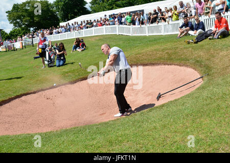 Celtic Manor, Newport, Wlaes, UK. 02nd July, 2017. Mike Tindall seen chipping onto the green at Celtic Manor Celebrity Cup golf at Newport in Wales. Credit: Robert Timoney /Alamy/Stock/Image Stock Photo