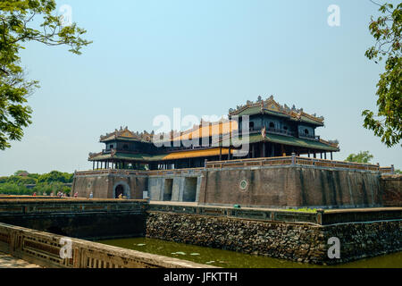 Marble building, bridge and lake in the grounds of The Citadel, Hue, Vietnam Stock Photo