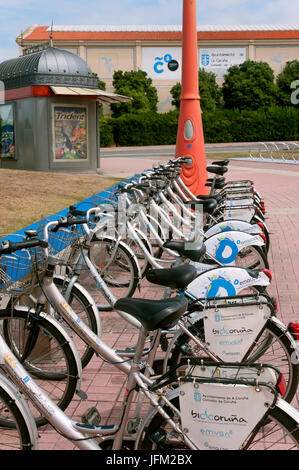 Bicycle municipal service, La Coruna, Region of Galicia, Spain, Europe Stock Photo