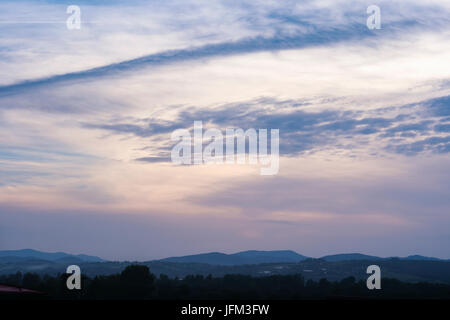 Sunset over Island Beskids (Beskid Wyspowy) mountains in southern Poland, taken in Nowy Sącz Stock Photo