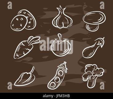 Collection of hand-drawn vegetables.Retro vintage style food design. Vector illustration. Stock Vector