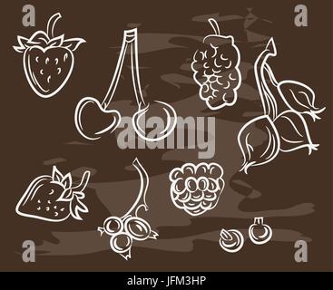 Collection of hand-drawn berryon blackboard. Retro vintage style . Stock Vector