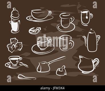 Collection of hand-drawn coffee on blackboard. Retro vintage style . Stock Vector