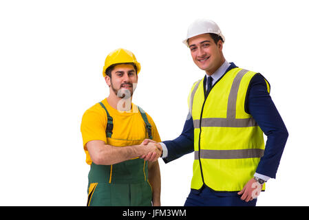 Two workers isolated on the white background Stock Photo