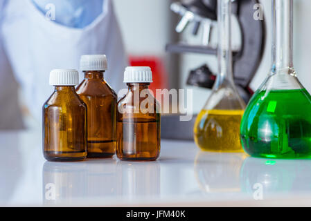 Various chemical solutions in the lab Stock Photo