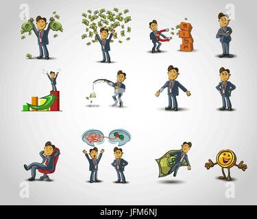 Set of Happy office man on white background . Vector  Stock Vector