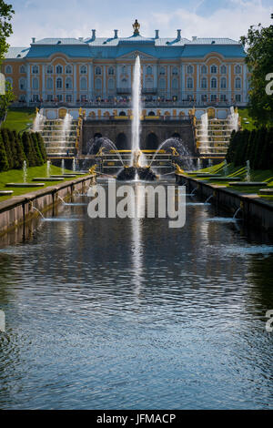 Peterhof, Staint Petersburg, Russia, Eurasia, Grand Cascade and sea canal in Peterhof, Stock Photo