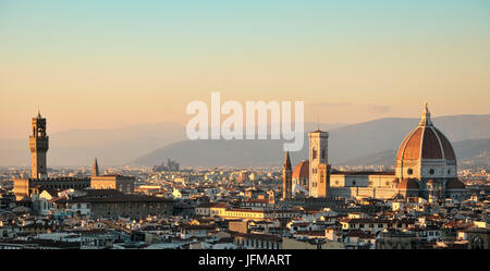 View of Florence from Piazzale Michelangelo, with Ponte Vecchio, Duomo and common, Florence, Italy, Stock Photo