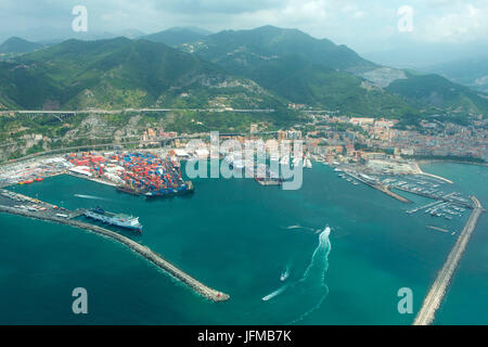 Europe, Italy, Campania, Salerno, aerial view of the Gulf of Salerno Stock Photo