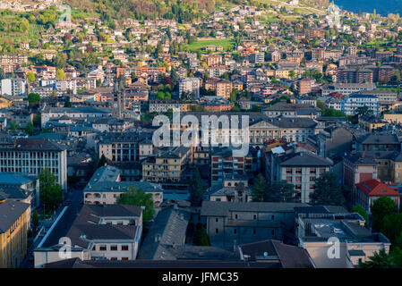 Aerial view of Aosta city, Aosta Valley, Italy, Europe, Stock Photo