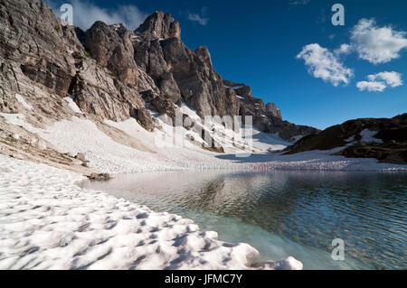 Coldai Lake with Civetta Group, Dolomites, Alleghe, Belluno, Veneto, Italy, Stock Photo